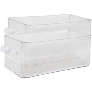 DAYARD Storage Bins with Metal Frame, Large Storage Baskets for Closet Organizing, Rectangle 2-Pack, Transparent