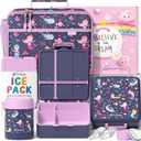 Fimibuke Kids Bento Snack Lunch Box with 4 Compartment, Insulated Lunch Bag, Stainless Steel Vacuum Thermo Food Jar, Ice Pack, Utensils Set, Birthday Gifts for Age 3-12 Back to School Toddler Girl Boy (A5.Mermaid)