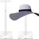 Acrylic Hat Stand and Wig Display Rack, 2pcs 17" Clear Hat Stands for Display, Adjustable Height Hat Holder, Square Barbell Base Display, Hat Rack Stand for Display Jewelry Watch Helmets