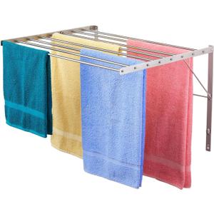 Smartsome | Wall Mounted | Clothes Drying Rack | 30" Wide | 20 Linear Feet Capacity | 8 Smooth Round Stainless Steel Rods | 60 lb Capacity | Fully Assembled | Compact Sturdy Space-Saving Design