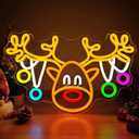 Christmas Reindeer Neon Sign Dimmable Elk Neon Light Sign for Wall Decor Christmas Neon Window Lights, Deer Neon Sign for Bedroom Living Room LED Reindeer Christ-mas Party Decoration