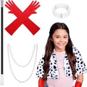 Yaomiao 5 Pcs Halloween Costume Faux Stole Outfit Accessories Set Black and White Scarf Red Gloves for 1920s