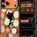 for iPhone 17 Pro Case - [6.6 ft Military-Grade Drop Protection] [Anti-Peel Technology] Clear Black TPU Bumper Case with Cute Design (Cat and Flower)