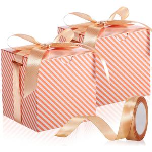 Dispowreath 48 Pcs 4x4x4 Christmas Gift Boxes with Ribbon Xmas Small Box with Lids Treat Boxes for Gift Wrapping Ornaments Wedding Holiday Birthday Party Favor(Stripe)
