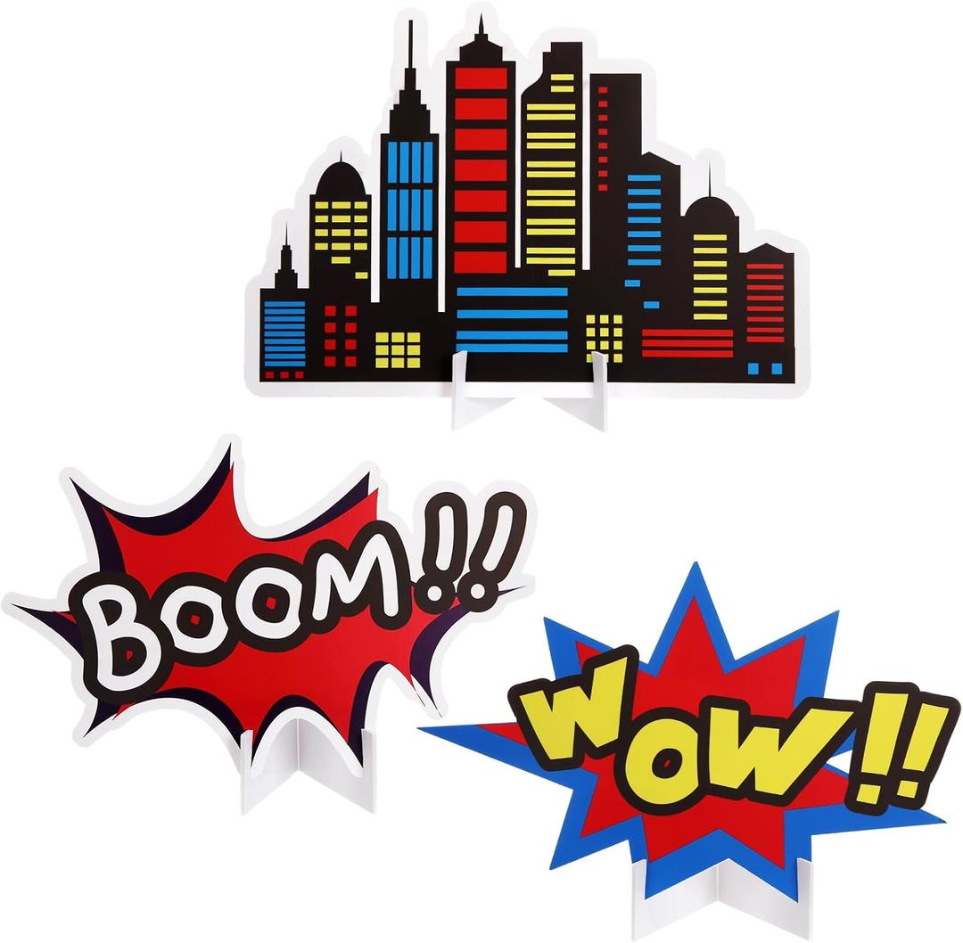 Honoson 4 Pcs Large 24" x 32" Spider Birthday Party Decorations Cardboard Cutouts, Comic Action Sign Skyscraper City Buildings Spider Web Backdrop Party Supplies for Baby Shower Classroom Photo Props, 21.65 inches x 19.69 inches
