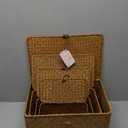 4 Pack, Wicker Baskets with Lids, Nautral Seagrass Storage Baskets, Woven Rectangular Basket Bins, Rattan Storage Organizer for Shelf (Natural)