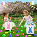 2 Pack Easter Eggs Baskets for Kids,Canvas Personalized Easter Bunny Baskets Bucket Tote Gifts Bags with Rabbit Tail for Girls Boys Easter Eggs Hunt Easter Party Favors Decorations Toy (Blue+pink Classic)