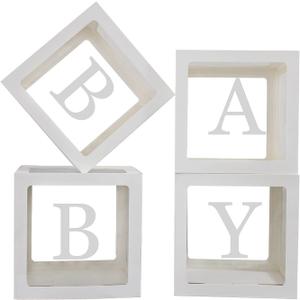 Baby Boxes with Letters for Baby Shower,Clear Baby Shower Decorations Block Boxes for Gender Reveal,Transparent Balloon Box Backdrop Birthday Party,4PCS