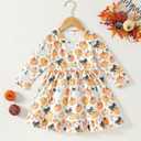 Halloween/Thanksgiving Little Girl Dress Pumpkin Long Sleeve Dresses Fall Outfits 2-9T (White)