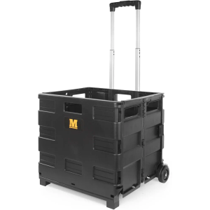 MaxWorks 51051 Collapsible Black Rolling Folding Dolly Cart for Teachers - Multi-Functional Dolly with Extra Storage Durable Wheels and Easy-to-Fold Design for Classroom Office Shopping - Without Lid