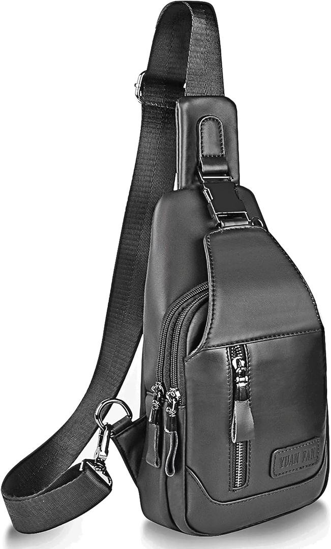 Leather Sling Bag Purse Chest Shoulder Backpack,Crossbody Bags for Men Outdoors (Black3)