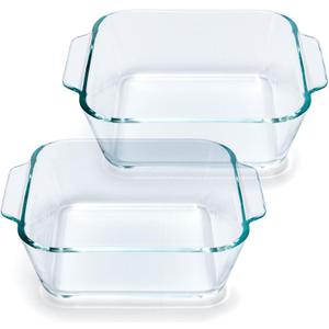 Small Casserole Dishes 2 Pack, 5 Inch Glass Square Baking Dish Individual Portion Baking Pan for Oven Microwave Air Fryer Square Egg, Clear Prep Bowls with Handle