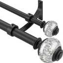 Double Curtain Rods 72 to 144 Inches(6-12 Feet) with Solid Aluminum Alloy Brackets, 1 Front and 5/8 Back Telescoping Drapery Rod for Windows, Heavy Duty Decorative Curtain Rods, Matte Black