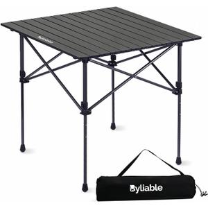 Byliable Folding Camping Square Table, Portable Aluminum for Outdoor, Black, 27.6"L x 27.6"W x "H