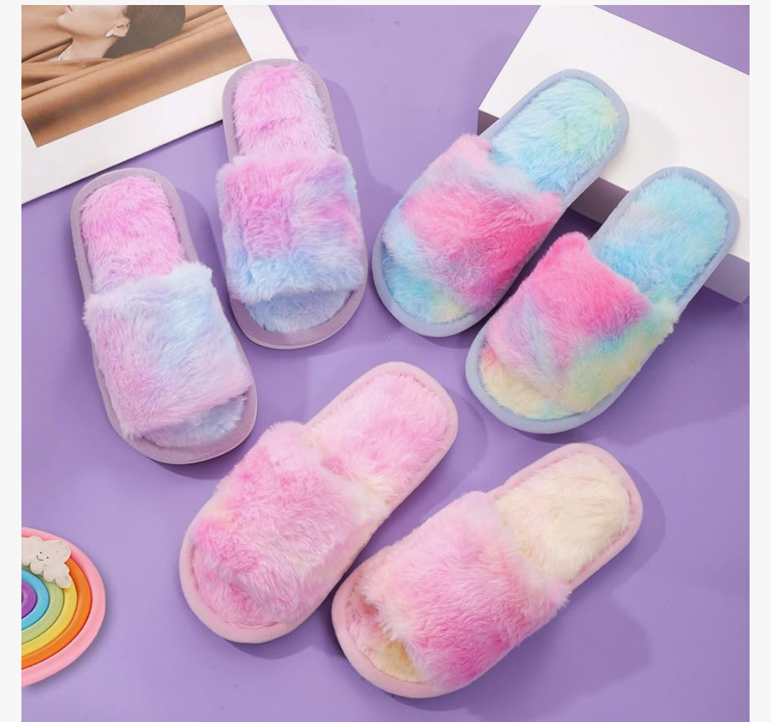 Fluffy Slippers for Kids Girls Furry Slides Open Toe Home Indoor Shoes 28-29