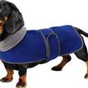 Geyecete Dachshund Sweaters - Dachshund Dog Jacket, Winter Coat with Padded Fleece Lining and High Collar, Snowsuit with Adjustable Bands - Blue - S