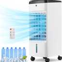 Uthfy Portable Air Conditioners, 3 IN 1 Evaporative Air Cooler with Detachable Water Tank, 6 Ice Packs, 12H Timer, 120° Oscillation, Remote, 3 Speeds, 4 Modes, Swamp Cooler for Bedroom, Milky White