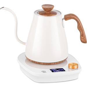 Gooseneck Electric Kettle, Intelligent Temperature Control, Stainless Steel Inner, Quick Heating, for Pour Over Coffee, Brew Tea, Boil Hot Water, 1000W 0.9L Cream White