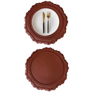 2 Pack Round Silicone Placemats Set, 13.38 Inch Diameter European Style Decorative Table Mats, Heat Resistant Waterproof Non-Slip Easy Clean Dish Mats for Dining Table & Kitchen Counter (Dark Brown)