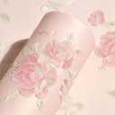 Embossed Rose Floral Contact Paper Self Adhesive Non-Woven Wallpaper Peel and Stick Wall Decor for Girls Living Room Bedroom Kitchen Bathroom Wall (Pink, 53cm x 3m)