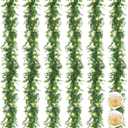 Artflower 6 Pack Artificial Eucalyptus Garland with Lights, 5.9Ft/pcs Faux Eucalyptus Vines Greenery Garland Fake Plant for Wedding Backdrop Arch Wall Decor, Grey Green
