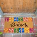 Summer Welcome Mats for Front Door, Indoor, Outdoor, Entryway, Faux-Coir Funny Beach Door Mat 17x30, Non-Slip Dirt-Trapping Front-Porch-Rug for Garden, Patio, Backyard