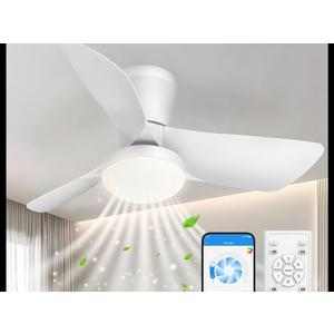 Ceiling Fans Lights with APP & Remote Control: 30 Inch Low Profile Ceiling Fans with Lights Reversible Small Flush Mount Ceiling Fan 3 Colors Quiet 6 Speeds Ceiling Fan for Bedroom Livingroom Kitchen