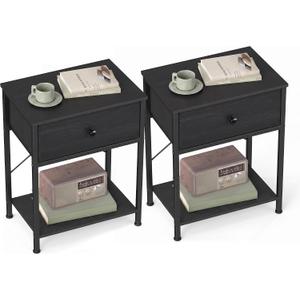 SONGMICS Nightstand, Small Side Table, Narrow End Table with Fabric Drawer, 1 Drawer-2Pc