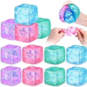 Gemscream 12 Pcs Stress Cube Bulk Slow Rising Ice Cube Stress Balls for Adult Sensory Squeeze Cubes Birthday Gifts for Anxiety Relief Party Favors Goodie Prizes (Blue,Pink,Purple,Green)