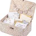 Geelin Sea Grass Wedding Card Basket With Letter Flag Decorative Wedding Card Woven Post Box Suitable For Baby Showers Birthdays Graduation Ceremonies Bridal Showers(11 Inch,White)