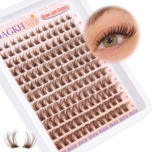 Brown Lash Clusters Natural Eyelash Clusters Invisible Band Wispy Lash Extension 8-16mm D Curly Cluster Eyelash Extensions Clear Band Individual Clusters Lashes DIY Volume Dark Brown Eyelash Extension