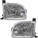 Headlight Assembly Fit For 2001 2002 2003 2004 Toyota Tundra Chrome Housing Clear Lens Halogen Headlamp Driver and Passenger Side TO2502129 TO2503129 811100C010 811500C010