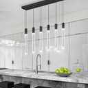 6 Lights Rectangular Crystal Pendant Lights for Kitchen Island LED Dimmable Light Modern Chandeliers Lighting Fixtures for Dining Room Bedroom Hanging Light Black