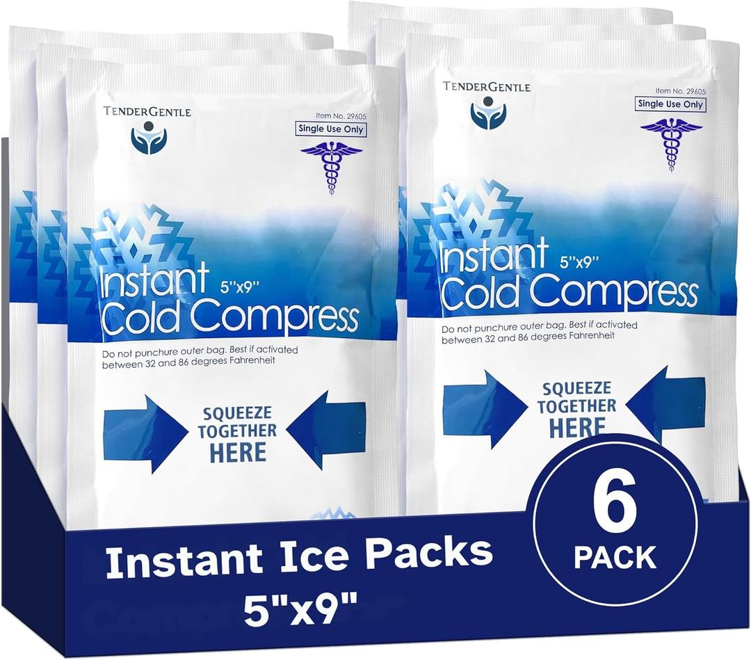 Instant Ice Packs for Injuries (5" x 9") - 6 Pack of Disposable Cold Compress Ice Packs for Sprains, Strains, Contusions, Minor Burns, Toothaches, and More