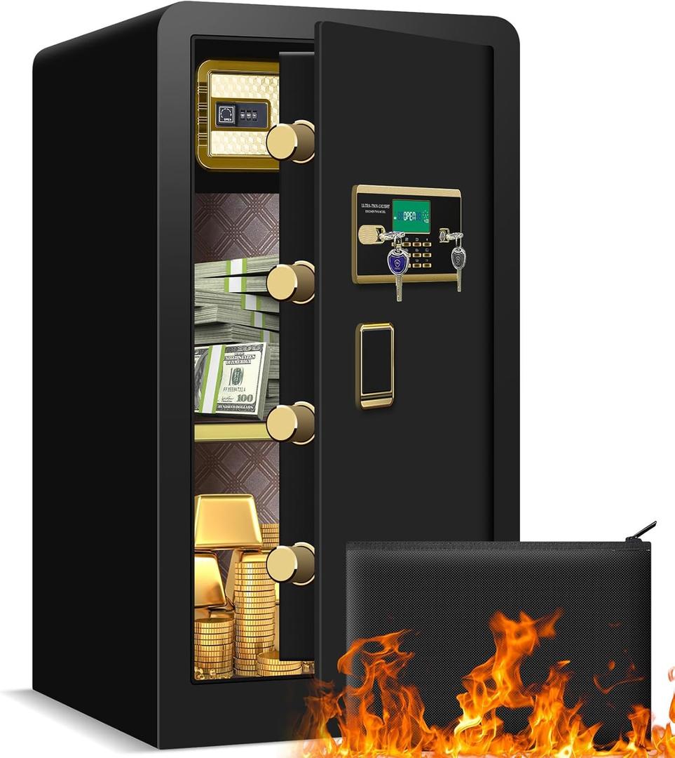6.2 Cub Extra Large Home Safes Water and Fireproof, Fire proof Safes for Home Use, Digital Personal Safe With Hidden Compartment, Document Bag and Separate Lock Box (27.56"H x 16.93"W x 14.17"D)