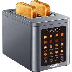 Mecity 2 Slice Smart Touchscreen Toaster, Stainless Steel Wide Slot Toasters with Auto Lift & 30-Minute Warm, Memory Function, Defrost & Auto Shutoff, Digital Electric Bread Toaster for Bagels