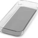 madesmart Large Premium Clear Bin, Clear Storage Organizer for Office Supplies, Kitchen Tools, Pantry Items & Home Essentials, Soft Grip Lining, and Non Slip Base, Grey