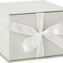 Hallmark Medium Gift Box with Lid and Shredded Paper Fill (Grey White 7 inch Box) for Weddings, Bridal Showers, Graduations, Birthdays, Bridesmaids Gifts, All Occasion (1 Count (Pack of 1))