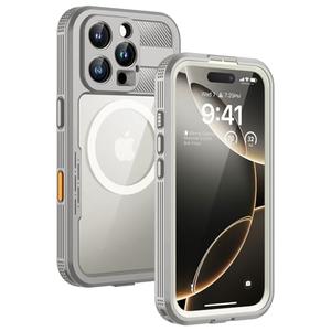 Lanhiem Magnetic for iPhone 16 Pro Case, IP68 Waterproof Dustproof Case, [Compatible with Magsafe] [Built-in Screen Protector] Full Body Heavy Duty Rugged Phone Cover 6.3 inch, Natural