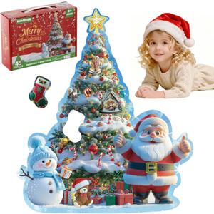 Floor Puzzles for Kids Ages 3-5, Christmas Puzzles for Toddler Ages 4-6, 45 Pieces Jumbo Puzzles with Box, Christmas Toys for Gifts 3-8 Years Old