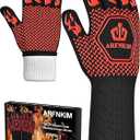 BBQ Oven Gloves, 1472 3-Layers Heat Resistant Oven Mitts Silicone Non-Slip Cooking Gloves for Barbecue, Grilling, Baking, Welding, Smoker (A Pair) (Red)