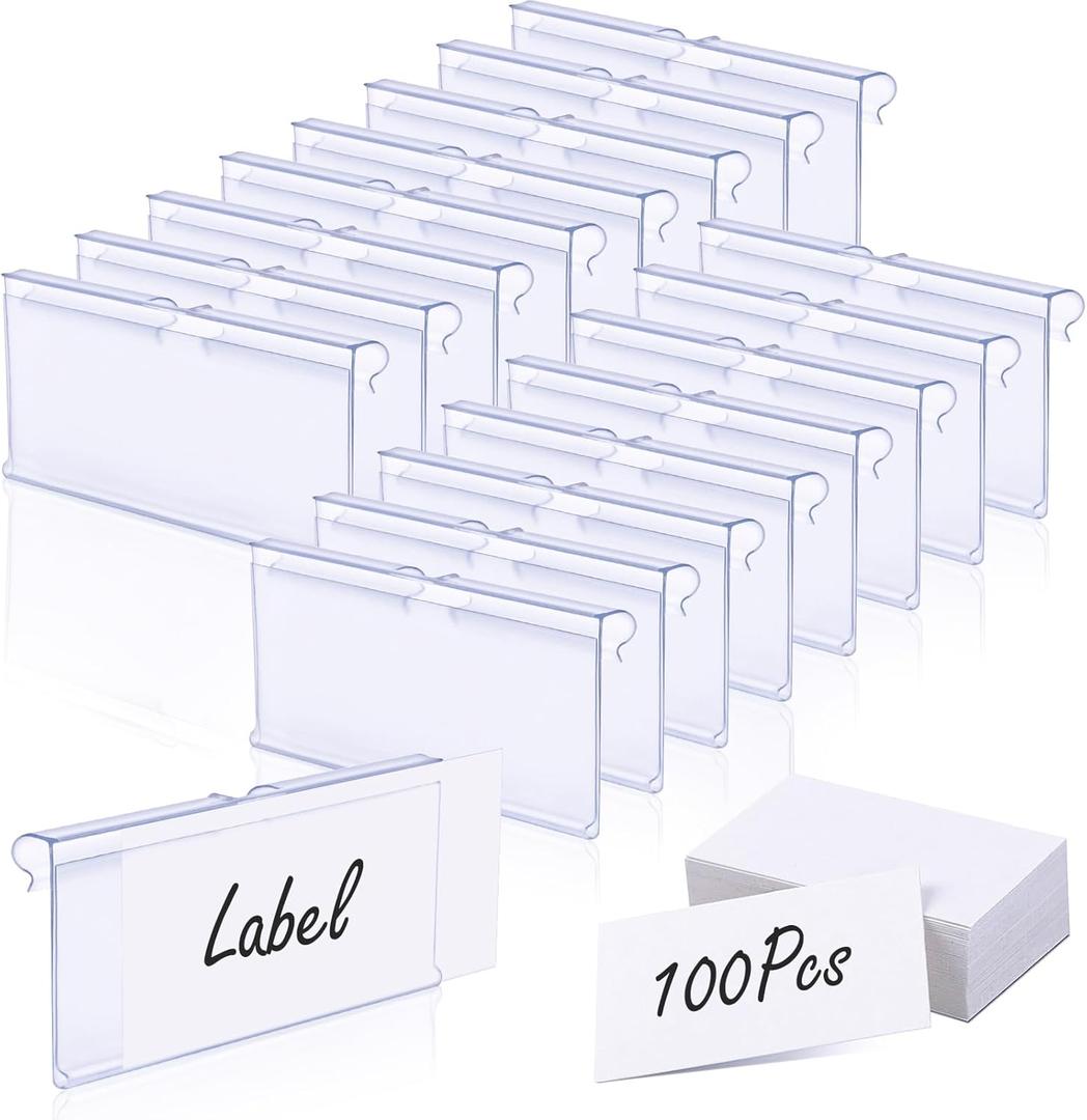100Pcs Wire Shelf Label Holder, Clear Plastic Labels For Storage Bins, Basket Labels Clip On Storage Bin Labels Clip On Wire Rack Labels Merchandise Sign Display Holder With Label Insert Included