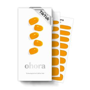 ohora Semi Cured Gel Nail Strips (N Tint Orange) - Brown, Tint, Works with Any UV/LED Lamps, Salon-Quality, Long Lasting, Easy to Apply & Remove - Includes 2 Prep Pads, Nail File & Wooden Stick