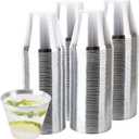PLASTICPRO 9 oz Disposable Plastic Party Cups,Old fashioned Designed Tumblers, Crystal Clear (Clear With Silver Rim, 200)