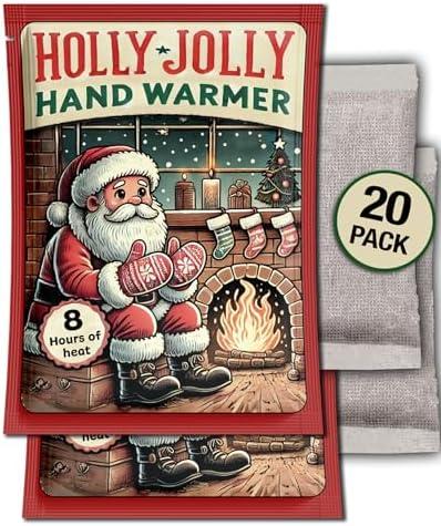Pack Of 2 Holly Jolly Hand Warmers - 8 Hours of Heat - 20 Pack (10 Pairs) - Holiday Christmas Party Favors for Holiday Parties - 2024 Bulk Stocking Stuffers for Adults Kids - Keeps Hands Hot Disposable