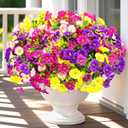 Artificial Flowers for Outdoors, 14 Bundles Fake Outdoor Flowers, UV Resistant Artificial Outdoor Plants & Flowers for Decoration, Colorful Morning Glory for Garden Porch Yard Patio, Mixed Color B