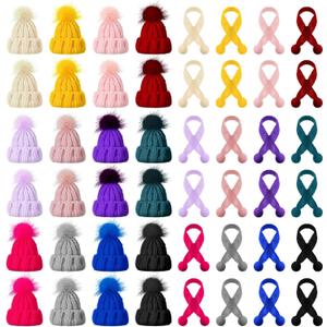 Bencailor 48 Pcs Mini Christmas Knitting Hats and Mini Christmas Scarf Set Knitting Doll Hat Scarf Santa Knit Hat Tree Ornaments for DIY Craft Art Doll Decoration (Mixed Color)