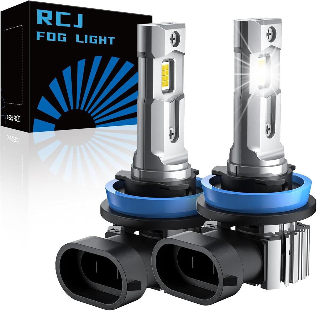 RCJ H11 Bulbs, H8 H9 Fog Light Bulbs 16000LM Super Bright 6000K Cool White, Real 1:1 Design, Plug and Play, Canbus Ready, Pack of 2