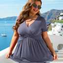 Women's Plus Size Short Sleeve Tops V Neck Casual Cute Tunic Top | Plus Size Tops, Womens Blouses Dressy, Everyday Wear Tops, Soft Transitional Top, Casual Office Layering, Basic Wear (Blue, XXL)