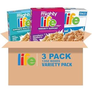 Quaker Mighty Life Multigrain Breakfast Cereal, 3 Flavor Variety Pack (3 Pack), Best By: Jan 19 26